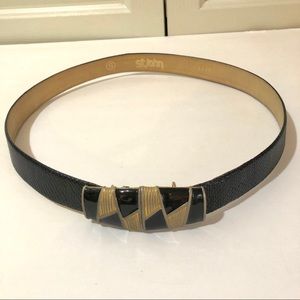 Vintage St John Gold Metal Leather Belt Black Size S